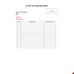 Silent Auction Bid Sheet - Easy Bidding Process example document template