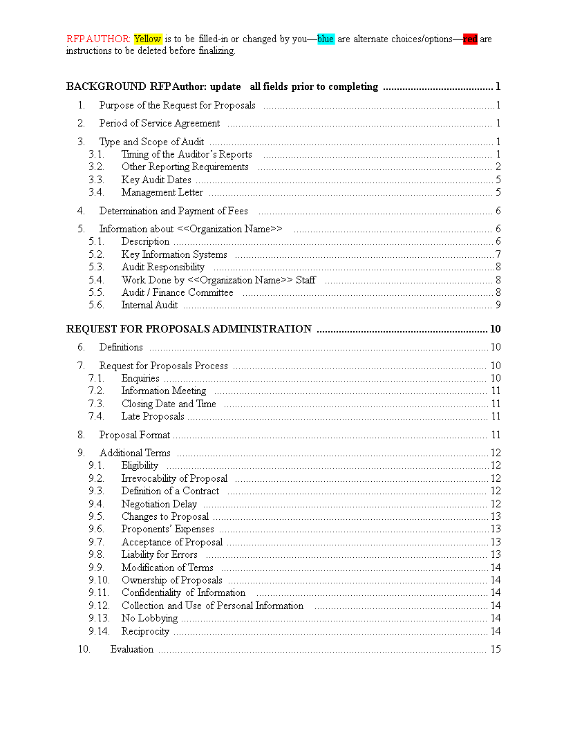 effective request for proposal template | find your perfect auditor example