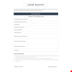 Lease Receipt Schedule | Business Address example document template 