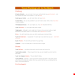 Beach Packing List Template example document template 