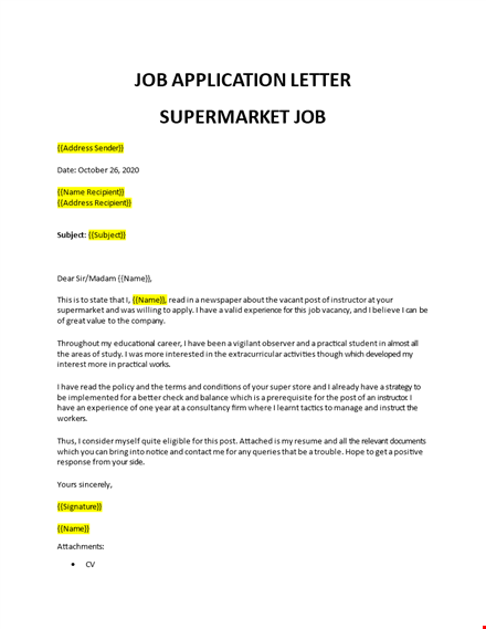 20+ Supermarket Job Application Letter download