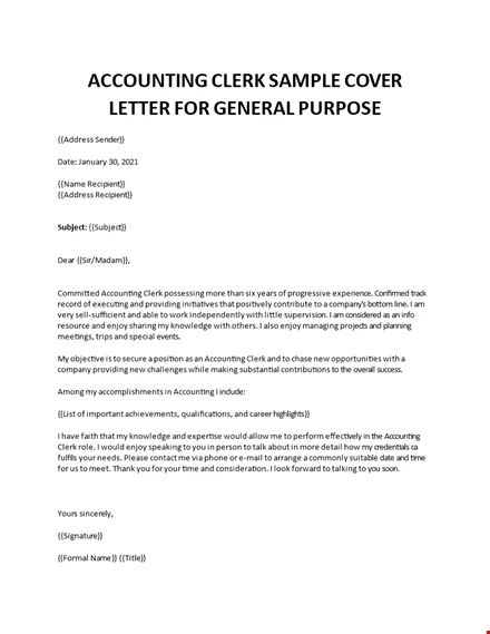 36++ Accounting Clerk Cover Letter Job Application best example