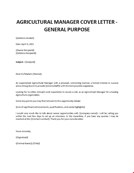 17+ Farm Manager Job Application Letter best example