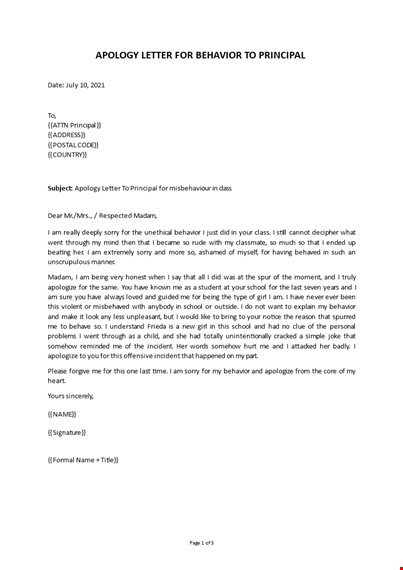 Letter of apology for bad behaviour