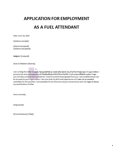 application letter for fuel attendant in nigeria