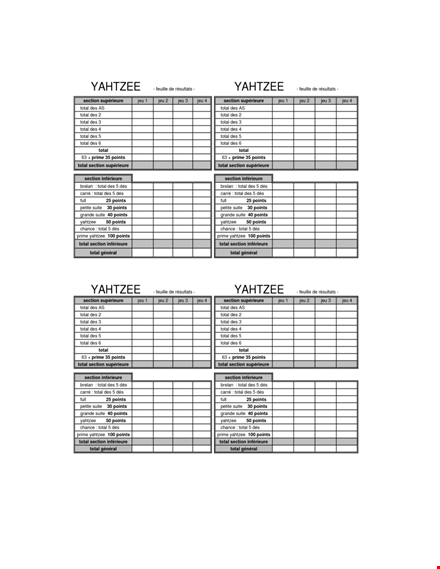 printable yahtzee score sheets - free and easy to use template