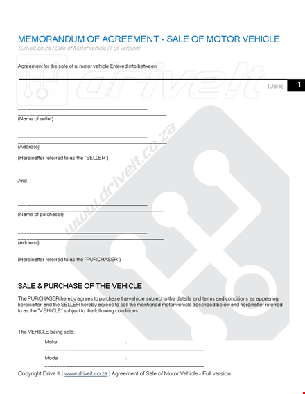 vehicle purchase agreement | seller & purchaser agreement template