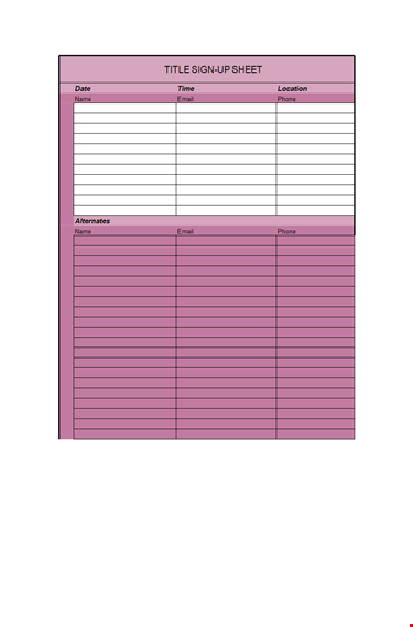 optimize your organization | sign up sheet template template