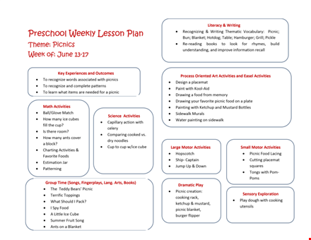 preschool weekly lesson plan template for effective teaching template