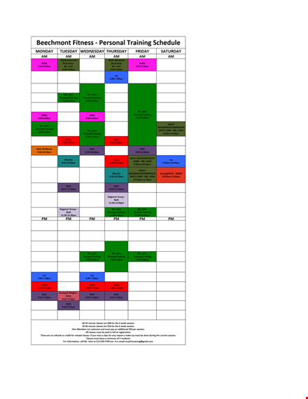 personal training schedule template - create and track your fitness routine template