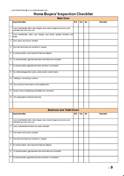 home buyer inspection checklist template template