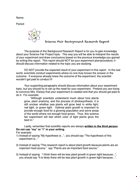 science fair background & report example: what should your topic & experiment include? template