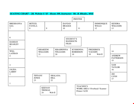 customizable seating chart template | easy to print | williams printer template