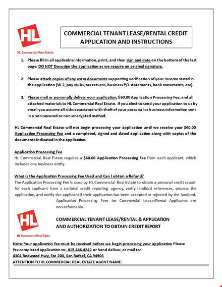 commercial lease credit application form template