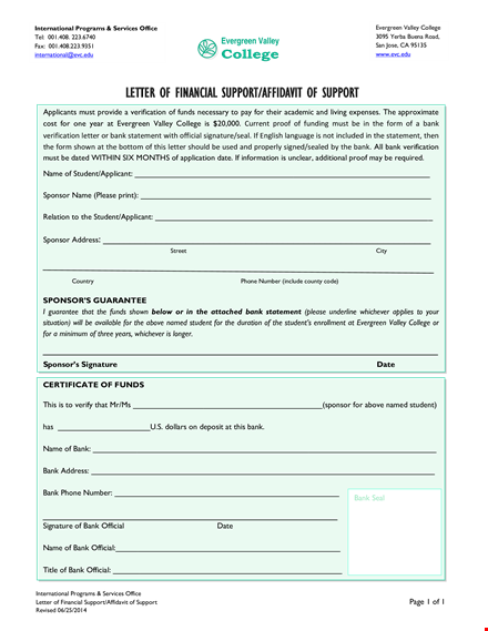 student sponsor - evergreen valley: get a letter of support today template