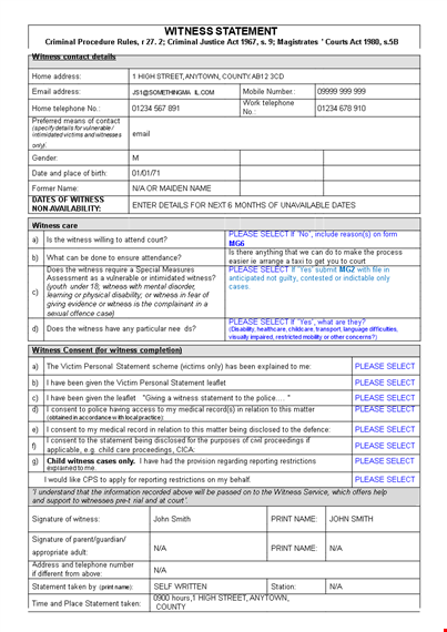 witness statement form - please select & complete your witness statement template