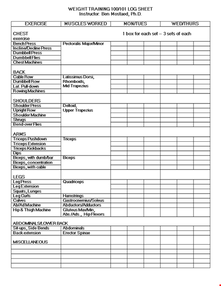 log sheet - track your progress and stay motivated | fitness press template