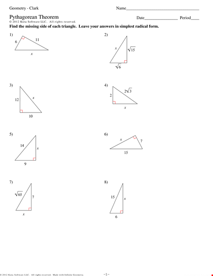 worksheet for pythagorean theorem: learn how to solve triangle problems template