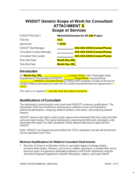 customizable scope of work template for wetland consultants | wsdot template