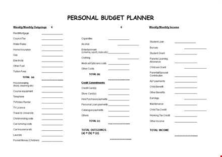 personal budget template word template