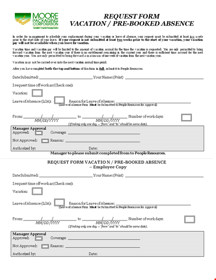 request leave or vacation with our simple vacation request form template