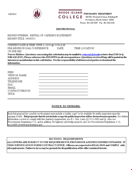 catering bid proposal template template