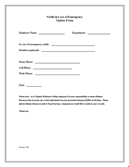 update employee emergency notification with this form template