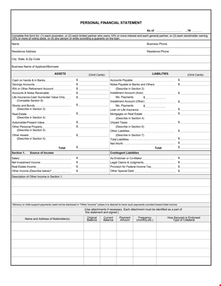 personal financial statement template for easy financial tracking template