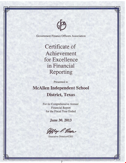 certificate of achievement for excellence in financial reporting template