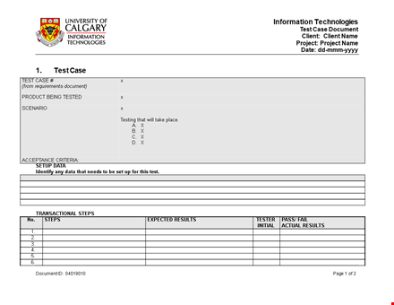 test case template - easy to follow steps template