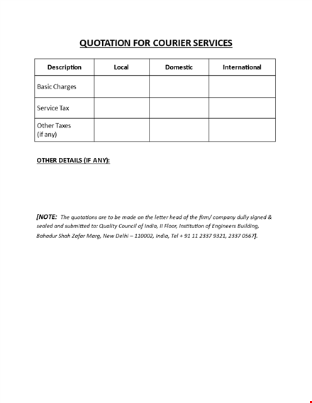 courier service quotation template template