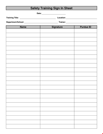 safety training sign in sheet template template