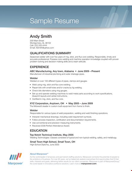 resume format for job interview free download - welder | manpower welding template