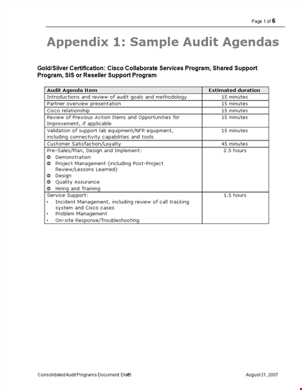 sample audit agenda: efficient management, expert services, thorough audit review | minutes included template