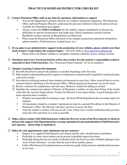 practicum seminar instructor checklist template