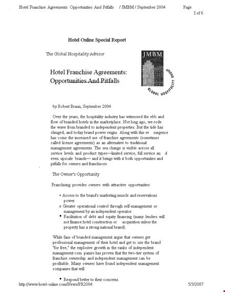 hotel franchise agreement template