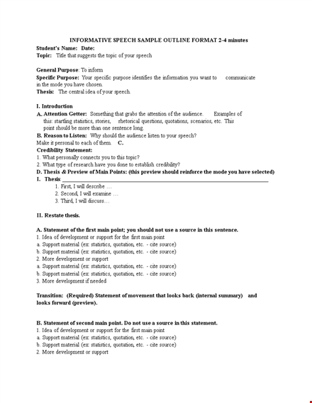 informative speech outline example template