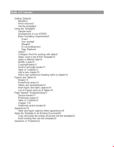 create a professional table of contents | easy-to-use template template