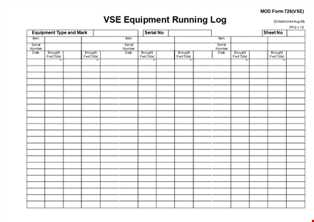 printable vse equipment running log template