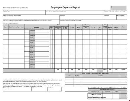 expense report template - manage travel expenses, total, state, departure & arrival template