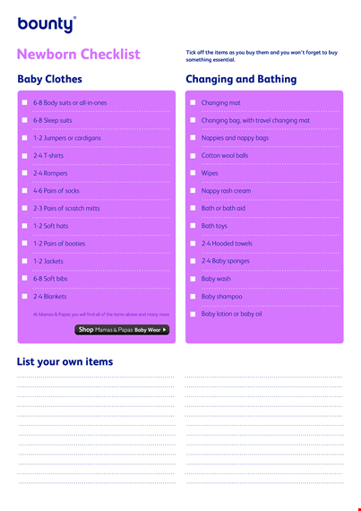 new baby clothes checklist template