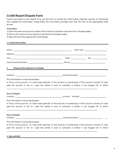 free credit report dispute form template