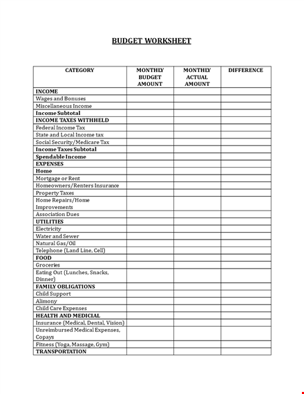 monthly operating budget template template