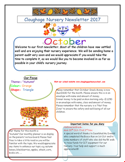 preschool newsletter template - vibrant brown trees on ground with orange leaves template