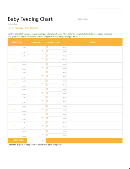 feeding chart template template