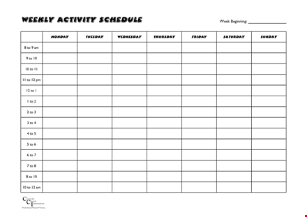 weekly activity schedule template template