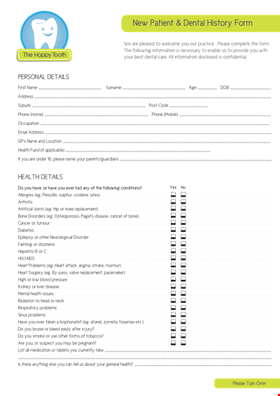 patient medical history form template