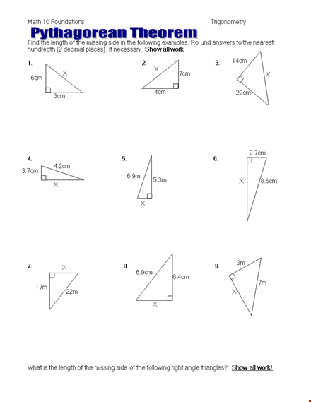 pythagorean theorem length and distance template