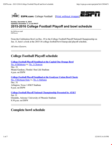 printable playoff bowl schedule template