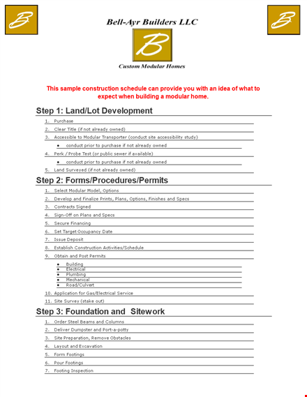 easy-to-use construction schedule template for smooth foundation installation, connecting & more template